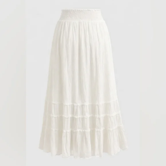 Lulus Sunny Baby White Smocked Tiered High-Waisted Midi Skirt - Large | NWT - Picture 5 of 7